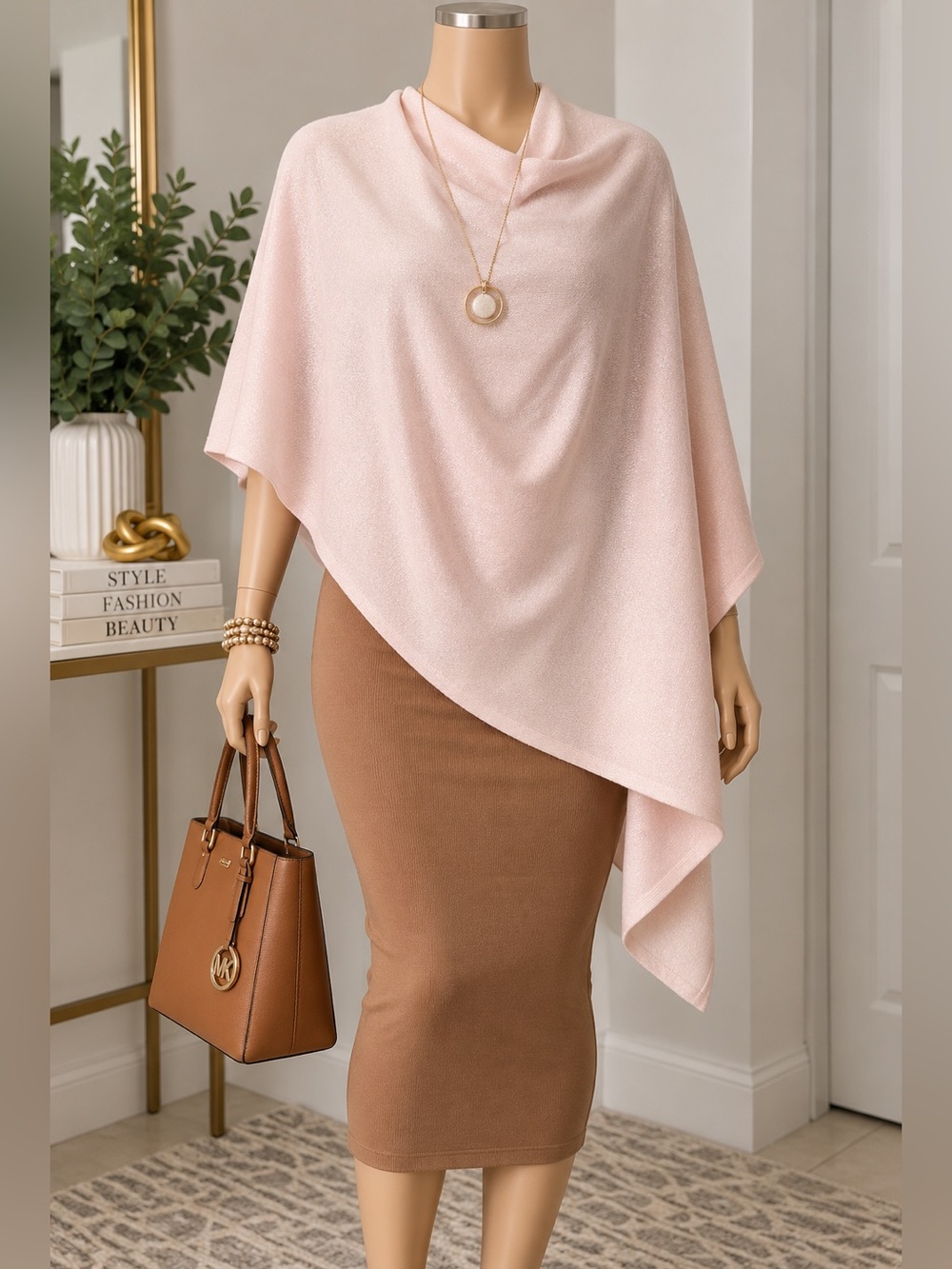Elegant Barbara Grace pink poncho cape made from a soft 95% cotton and 5% cashme
